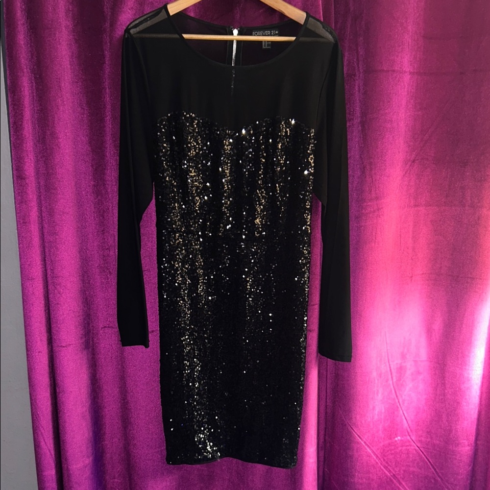 Forever 21 Black Sequin Long Sleeve Dress